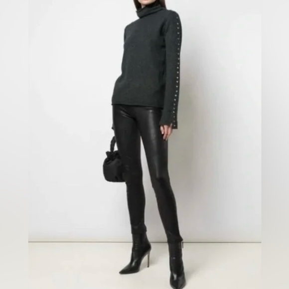 Zadig & Voltaire Merino Wool Cashmere Studded Mock Neck Sweater Charcoal Small - Picture 14 of 15